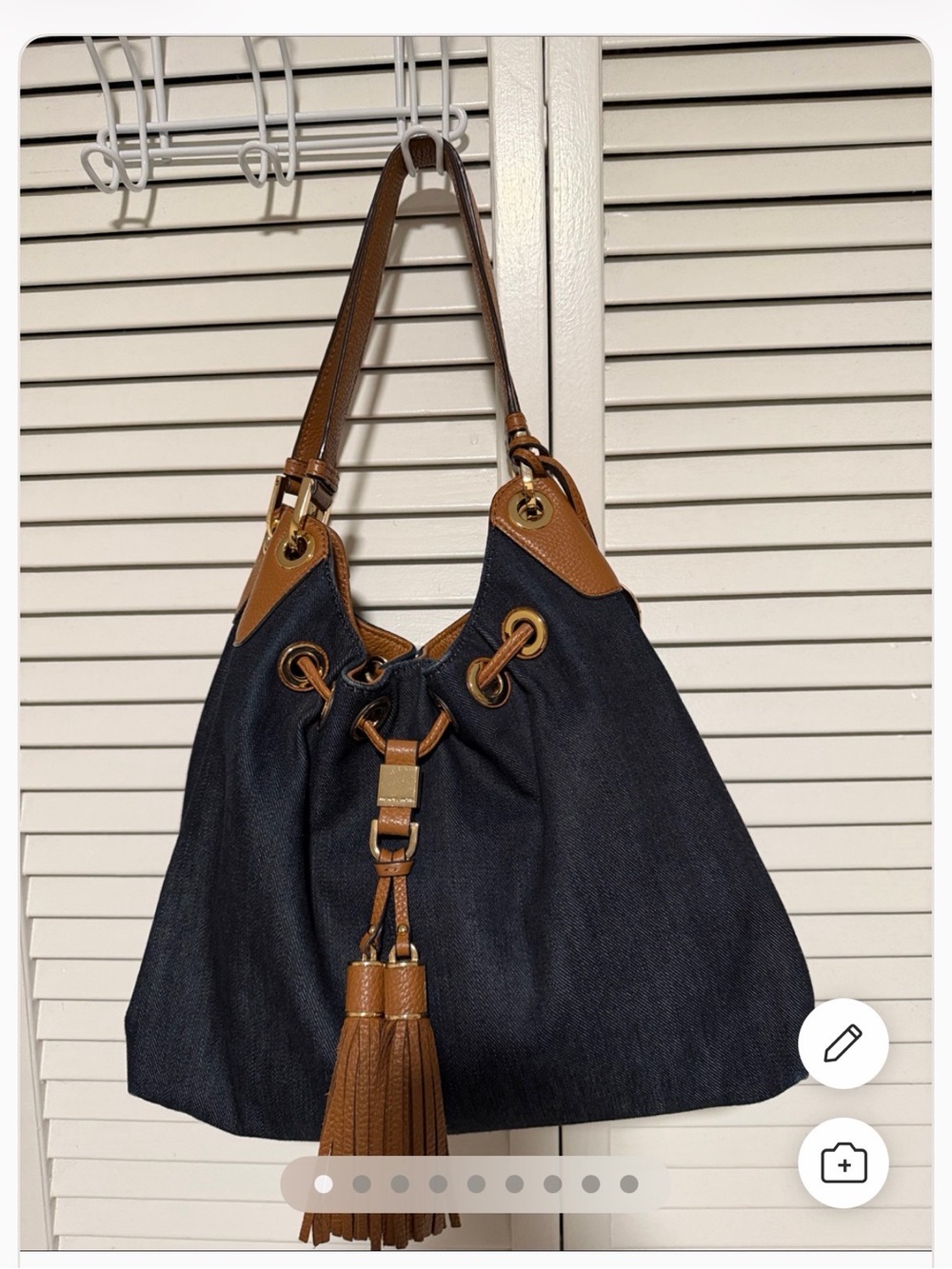 Michael Kors Navy and Brown Denim Shoulder Bag with Tassel